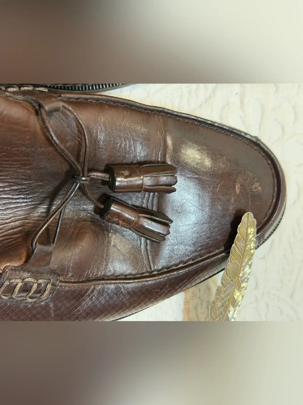 Mezlan Brown Leather Tassel Loafers Mens Size 11.5 Made in Italy Dress Shoes
